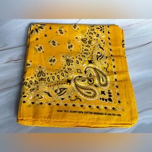 Set of 4 Paisley Cowboy Western Bandanas Multi-Purpose Yellow Scarf 100% Cotton